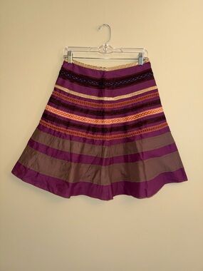 Vintage Style Multico Striped A-line Skirt S Ribbon Trim Embroidery A-Line